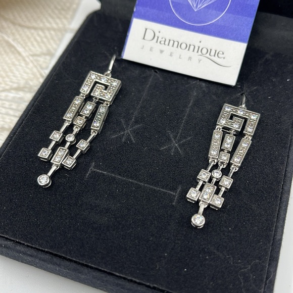 Vintage Diamonique Sterling Silver Dangle Earrings - Picture 4 of 16
